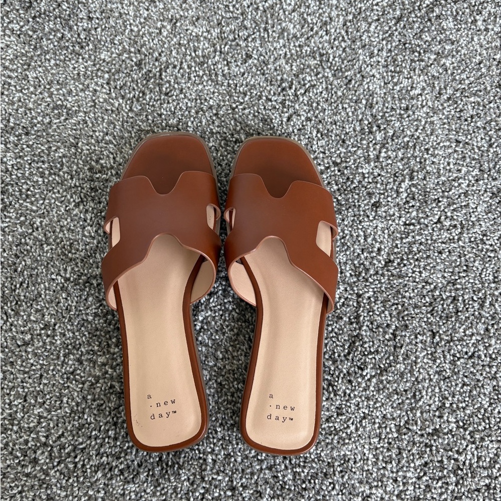 A New Day Brown Slide Sandals with H-Shaped Design - Picture 2 of 5